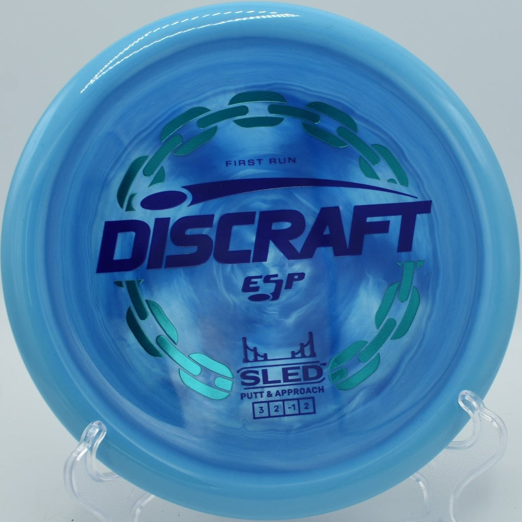 Discraft First Run ESP Sled controlled hyzer approach at Harmon Hills Disc Golf Course in Fall Branch, Tennessee