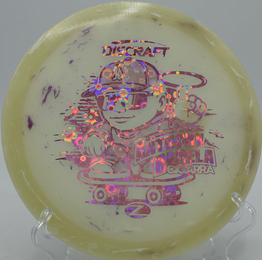 Z Glo Cigarra with jawbreaker grip holding a turnover through the trees at Delaveaga, Santa Cruz CA