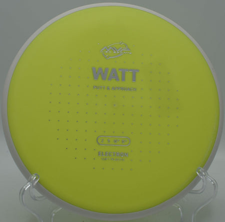 Electron Soft Watt putter lying beside basket pole after a floaty approach at Johnson Street Disc Golf Course in High Point, North Carolina