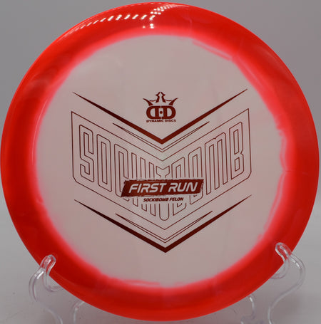 Sockibomb Felon Supreme Orbit First Run Dynamic Discs disc carving forehand lines at Moraine State Park Disc Golf Course in Portersville, Pennsylvania.