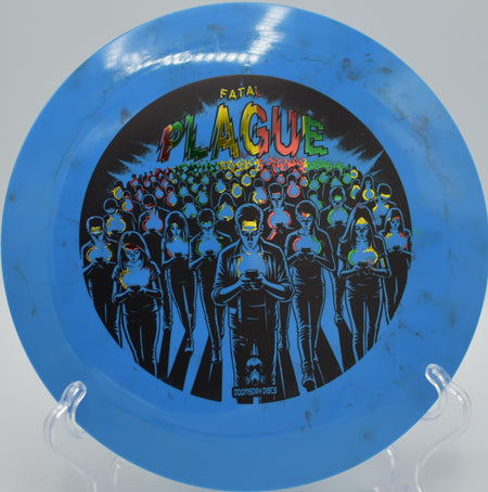 Doomsday Fatal Plague ripping downhill at Black Sheep DGC in Adair, IA, exploding with glide and a powerful late fade.