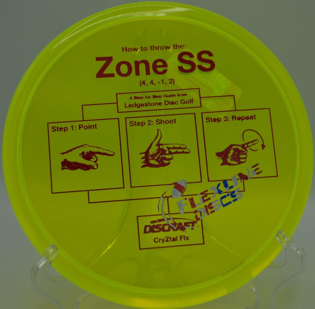 Discraft CryZtal FLX Zone SS gliding smoothly on a short placement shot at Reedy Creek Disc Golf Course in Charlotte, North Carolina