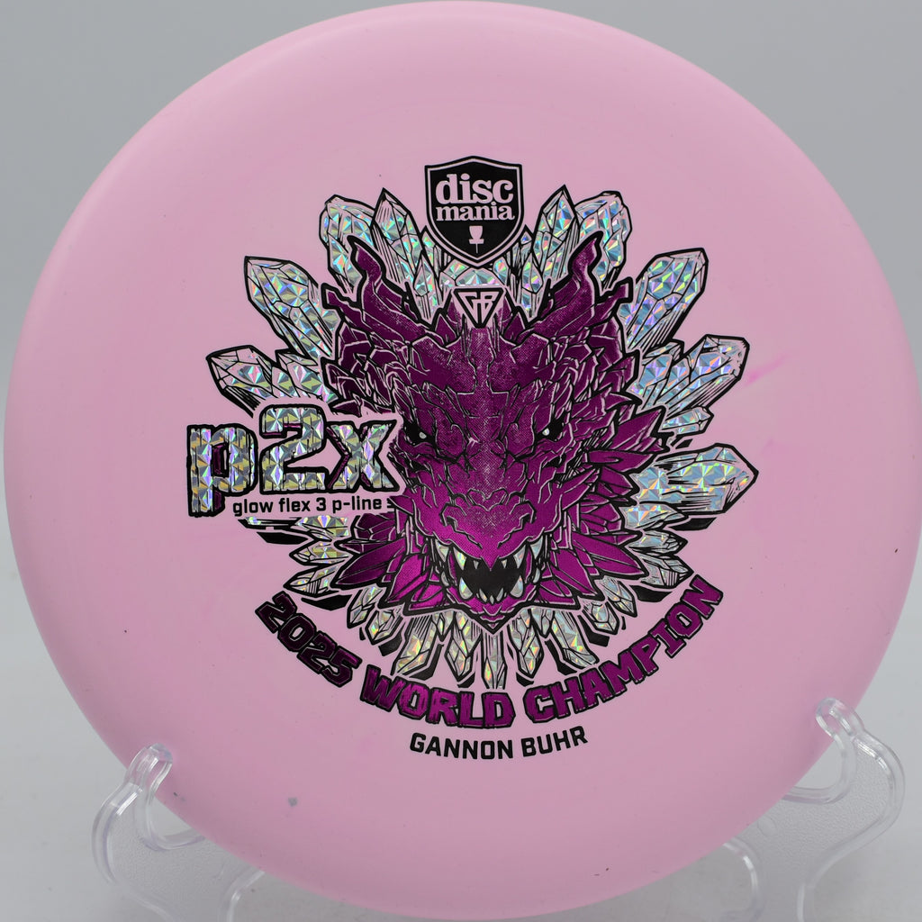 Discmania Gannon Buhr Glow Flex 3 P-Line P2x Triumph Series putter flying straight at Nevin Park Disc Golf Course in Charlotte, North Carolina.