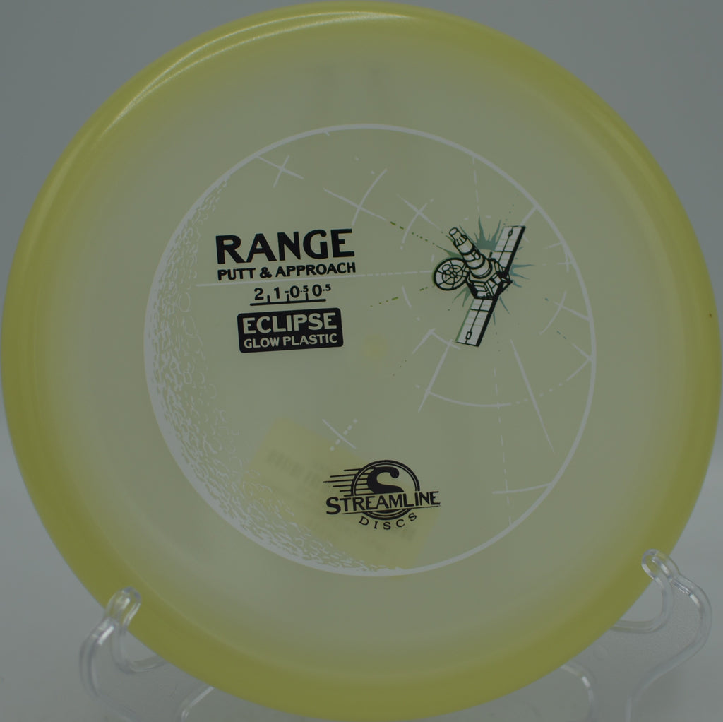 Streamline Eclipse Glow Range parked cleanly on a low-glide approach at Harmon Hills Disc Golf Course in Fall Branch, Tennessee.
