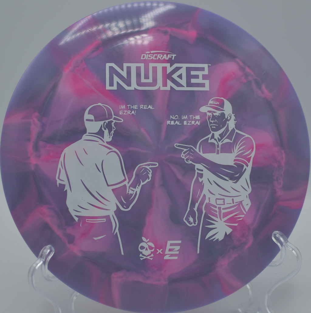2025 ESP Nuke Collaboration ripping down the open field at Northwood Black Disc Golf Course in Morton, Illinois.