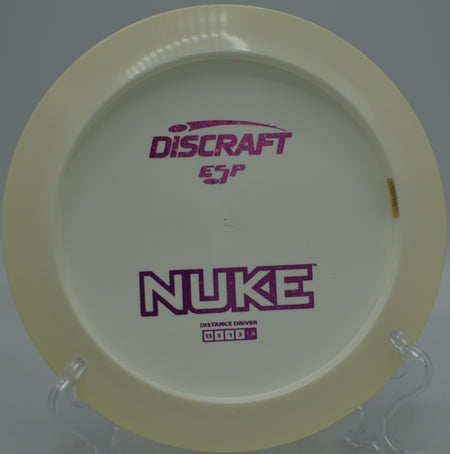 Discraft ESP Nuke cutting through a headwind with stable control at Hornets Nest Disc Golf Course in Charlotte, North Carolina.