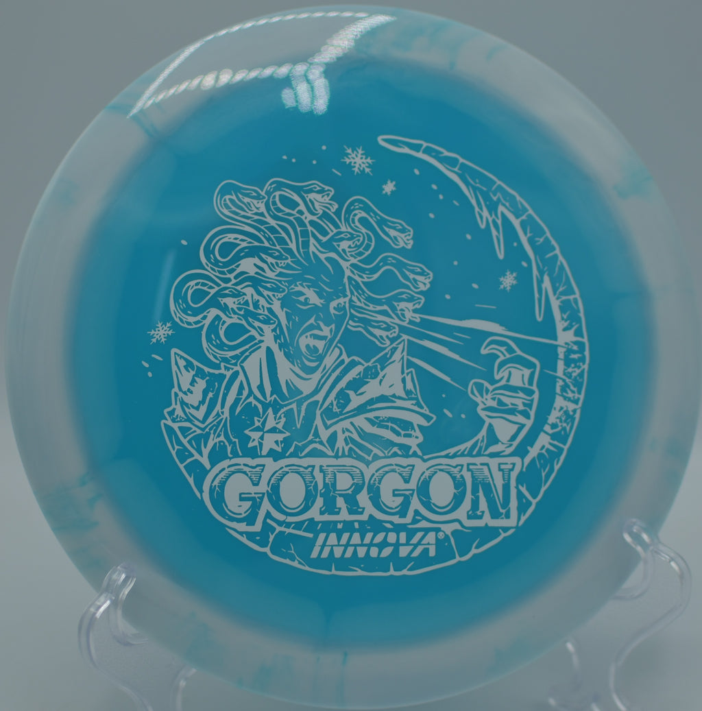 Innova Halo Star Gorgon launching a smooth forehand flex at Harmon Hills DGC in Fall Branch, TN, carrying long before fading around the bend.