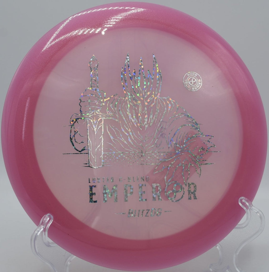 Luster C-Blend Emperor distance driver staged for a distance shot at Northwood Black Disc Golf Course in Morton, Illinois