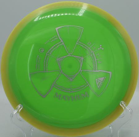 MVP Mayhem in Neutron plastic pushed on a wide flex line, showing off stability and glide at Flip City.

