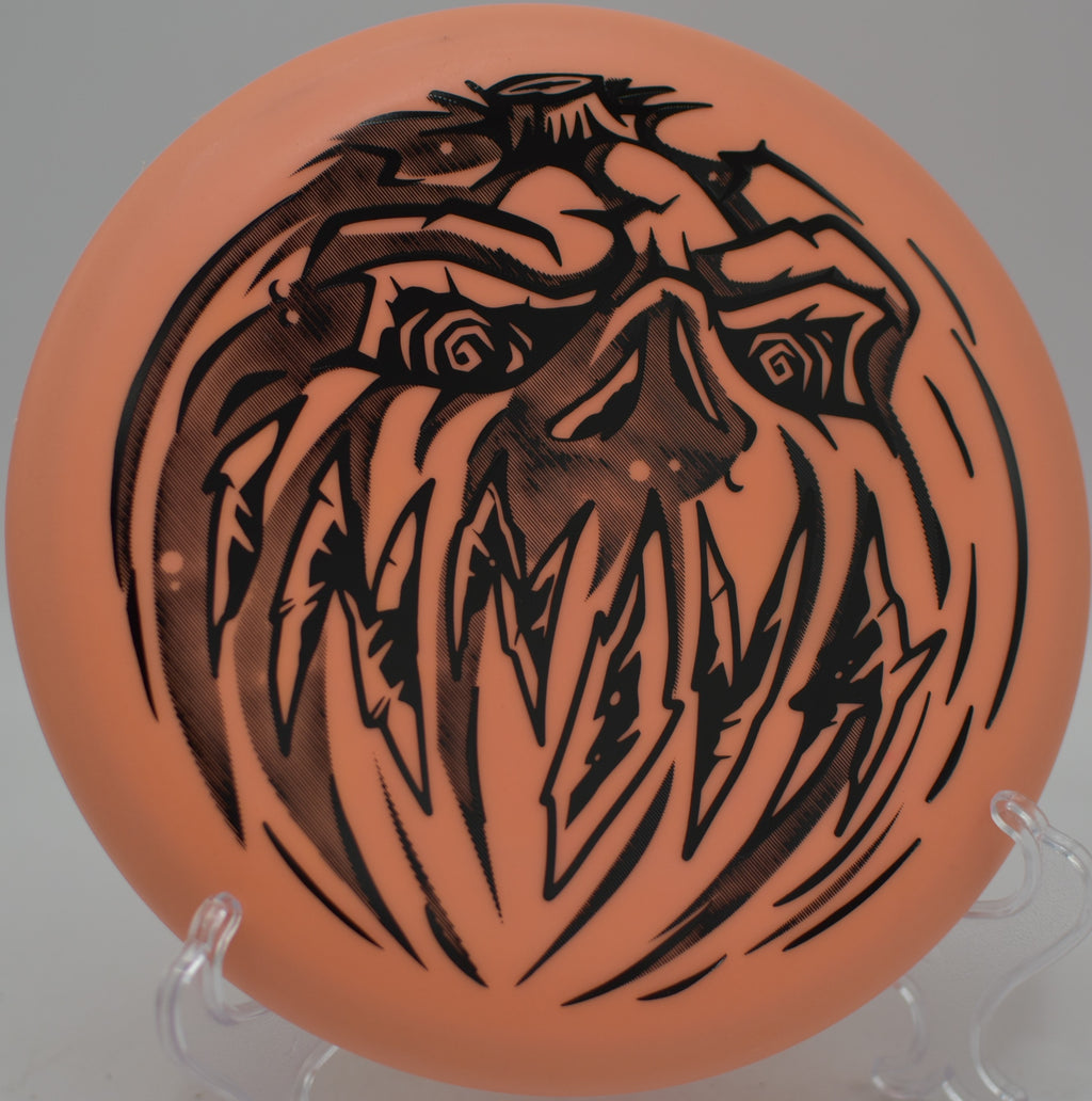 Halloween Nexus Proto Glow Aviar laser-straight putt at Smugglers’ Notch Disc Golf Center in Jeffersonville, Vermont.