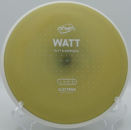 MVP Electron Soft Watt putter gripping the green after a straight upshot at Murray Park Disc Golf Course in Little Rock, Arkansas