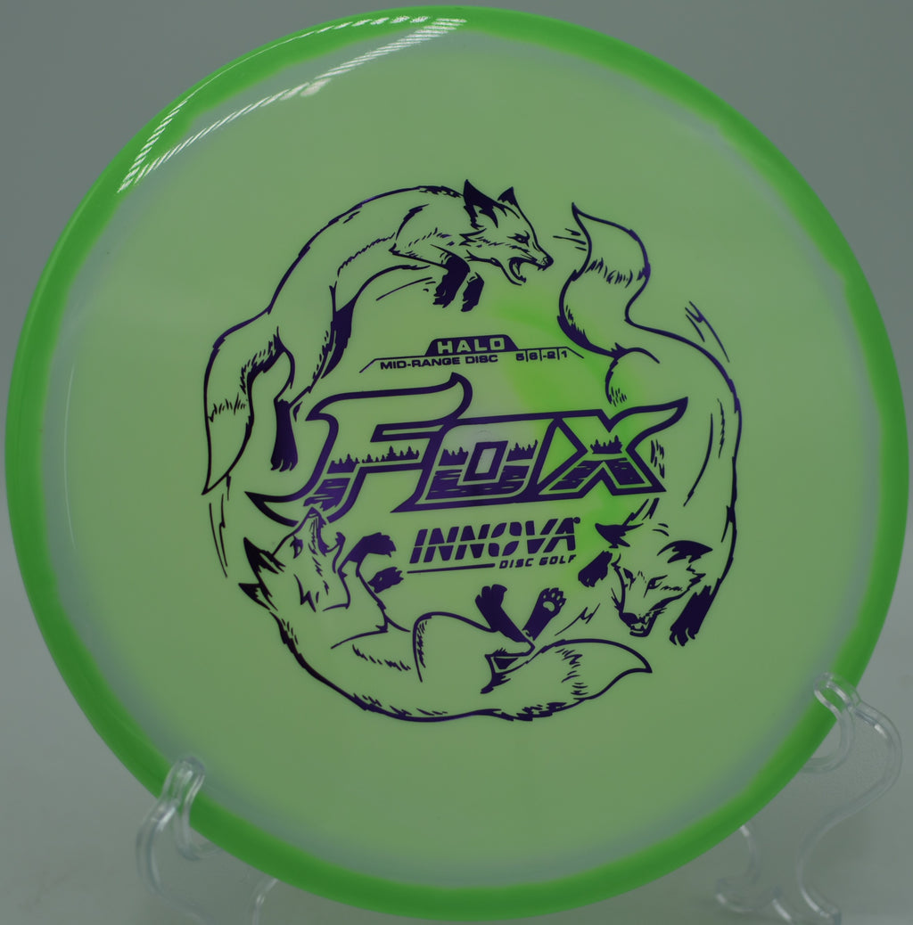 Innova Halo Star Fox soaring over water with gentle fade at North Cove Disc Golf Course in Marion, North Carolina.