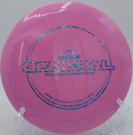 Dynamic Discs Supreme General overstable distance driver flexing into headwind at Maple Hill Disc Golf Course in Leicester, Massachusetts