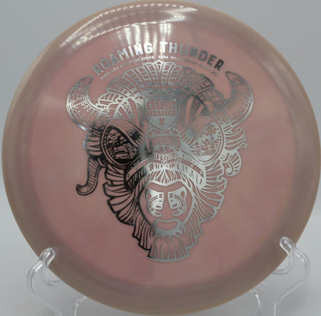 Roaming Thunder S-Line CD2 Dana Vicich signature driver thrown on a smooth, controlled turnover at Lakeview Disc Golf Course in Moraine State Park, Portersville, Pennsylvania, highlighting workable stability, glide-driven distance, and precision shot shaping for competitive disc golf play
