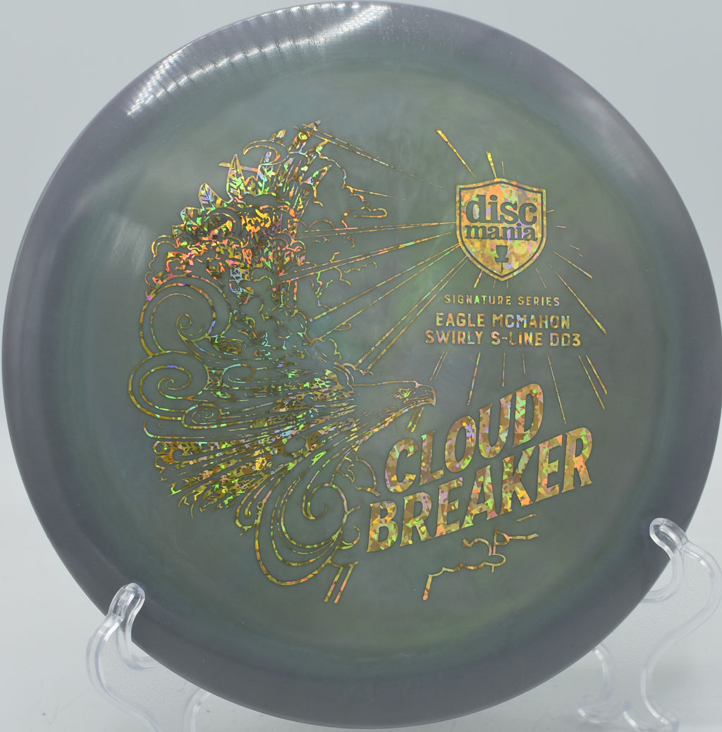 Discmania Cloudbreaker 1 thrown high for a stall hyzer at Water Works Park in Kansas City, Missouri.

