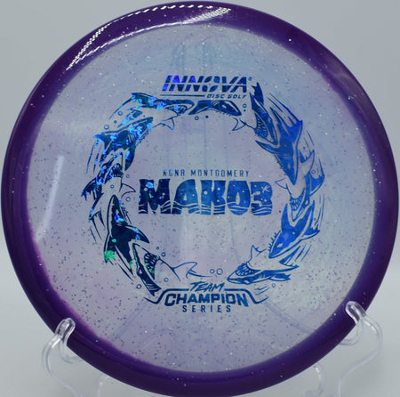 Innova Halo Champion Metal Flake Mako3 midrange holding laser line at Milo McIver State Park Disc Golf Course in Estacada Oregon