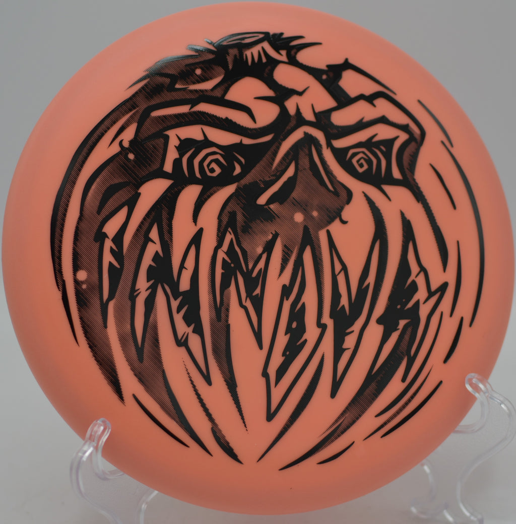 Innova Halloween Nexus Proto Glow Aviar parking a short approach at The Toboggan Disc Golf Course in Milford, Michigan.