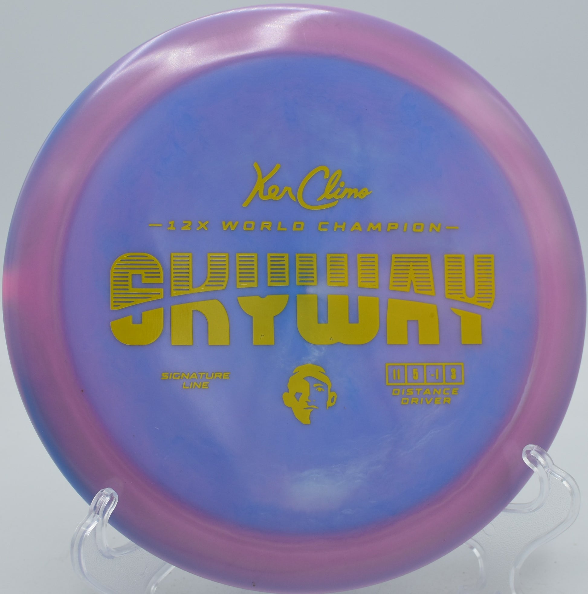 Signature Line Skyway by Climo Discs flying a clean hyzer line at Harmon Hills Disc Golf in Fall Branch, Tennessee