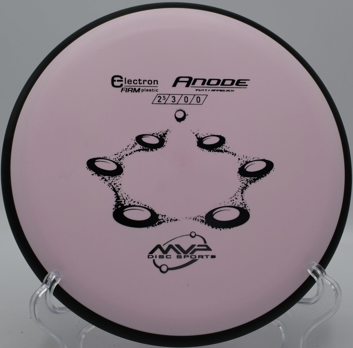 MVP Electron Firm Anode disc golf putter positioned for a straddle putt at Lakeshore Disc Golf Course in Ypsilanti, Michigan