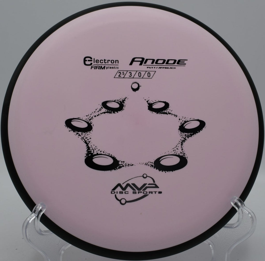 MVP Electron Firm Anode disc golf putter positioned for a straddle putt at Lakeshore Disc Golf Course in Ypsilanti, Michigan