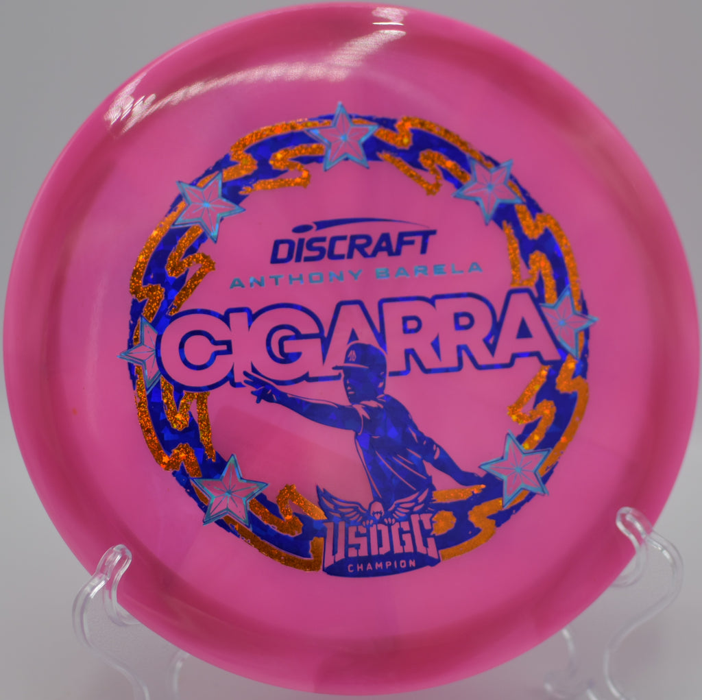 Swirled Cigarra from Discraft staged on the tee at Shillito Park DGC in Lexington, KY, perfect for woods-golf accuracy.