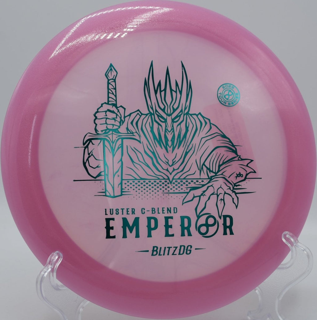 Luster C-Blend Emperor driver pushing forward with glide at Maple Hill Gold Disc Golf Course in Leicester, Massachusetts