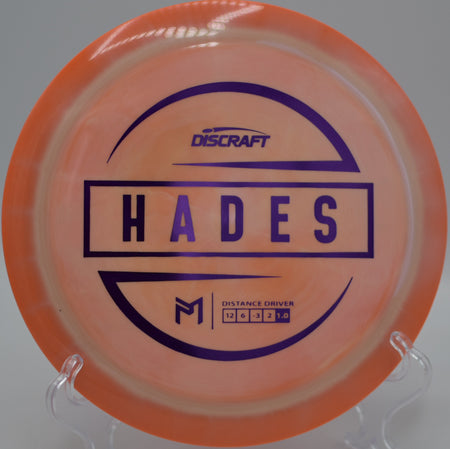 Discraft ESP Hades flying long and straight down the fairway at Mountain Crest Park Disc Golf Course in Las Vegas, Nevada.