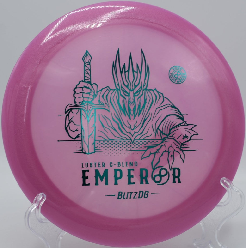 Luster C-Blend Emperor distance driver finishing with fade near basket at Smugglers Notch Brewster Ridge Disc Golf Course in Jeffersonville, Vermont