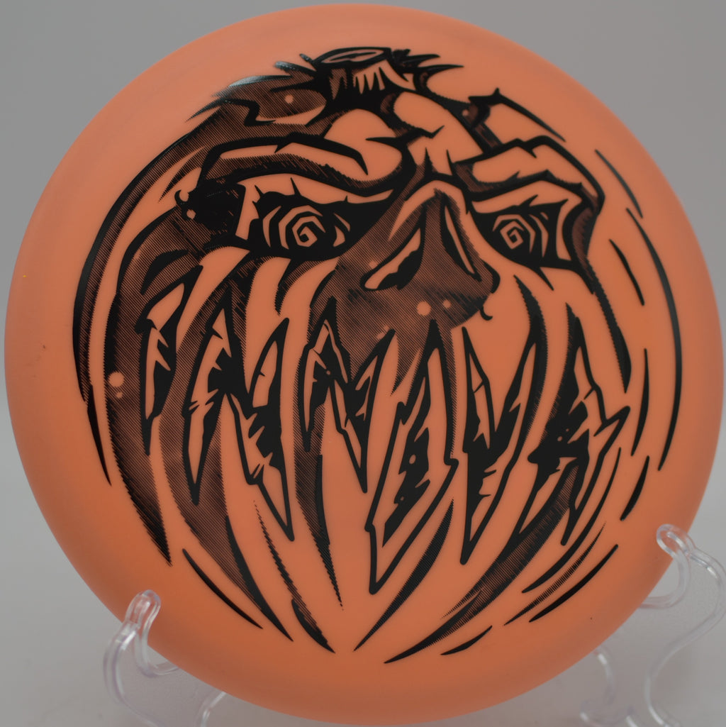 Nexus Proto Glow Halloween Aviar soaring flat in low light at Creekside Disc Golf Course in Salt Lake City, Utah.