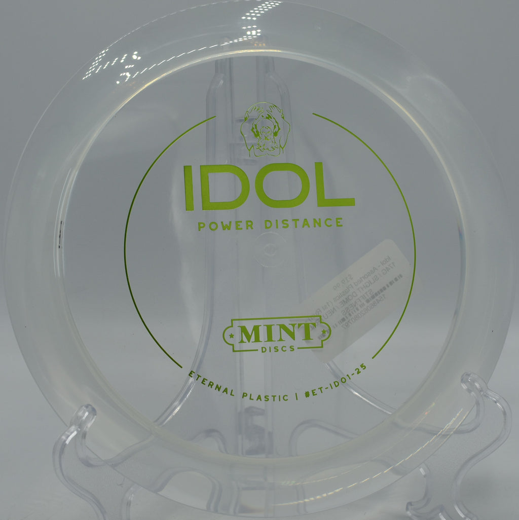 Stable high-speed Mint Discs Idol in Eternal plastic flying a perfect S-curve down the fairway at The Canyons at Dellwood Park in Lockport, Illinois
