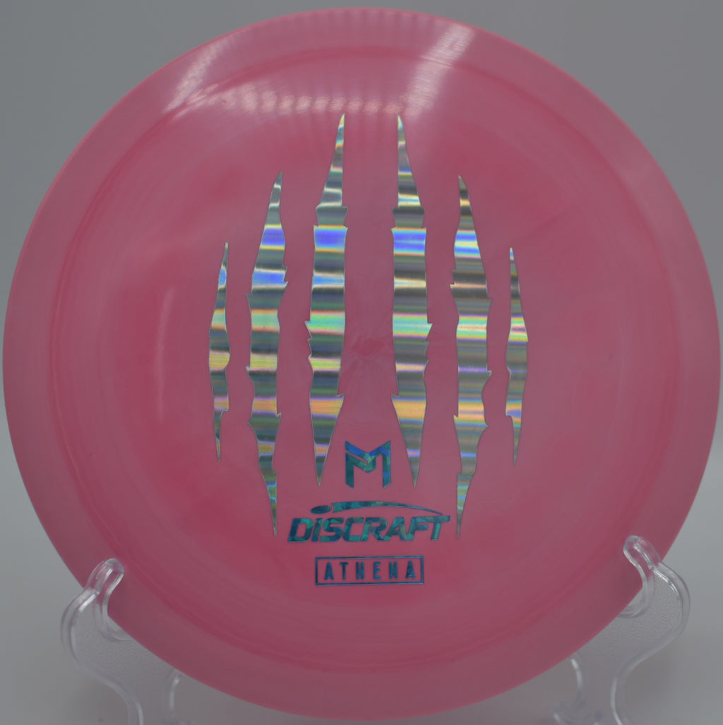 6 Claw ESP Athena (Paul McBeth) drifting down a tight wooded fairway at North Jasper Disc Golf Course in Jasper, Alabama, showing its pinpoint control and workable stability.