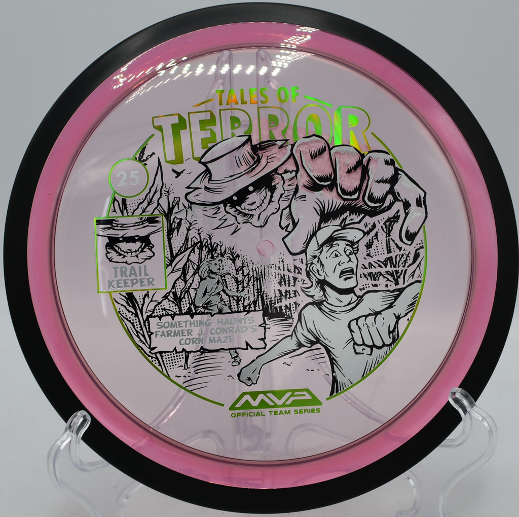 Halloween-stamped MVP Trail flying a touchy S-curve at Pioneer Park Disc Golf Course in Billings, Montana
