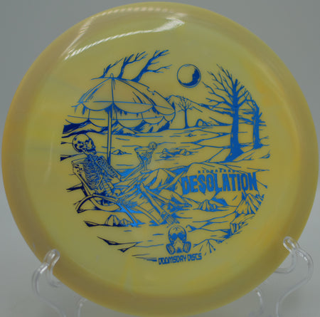 Biohazard Desolation punching a wind-fighting backhand at Valmont Park DGC in Boulder, CO, maintaining stability through heavy gusts.