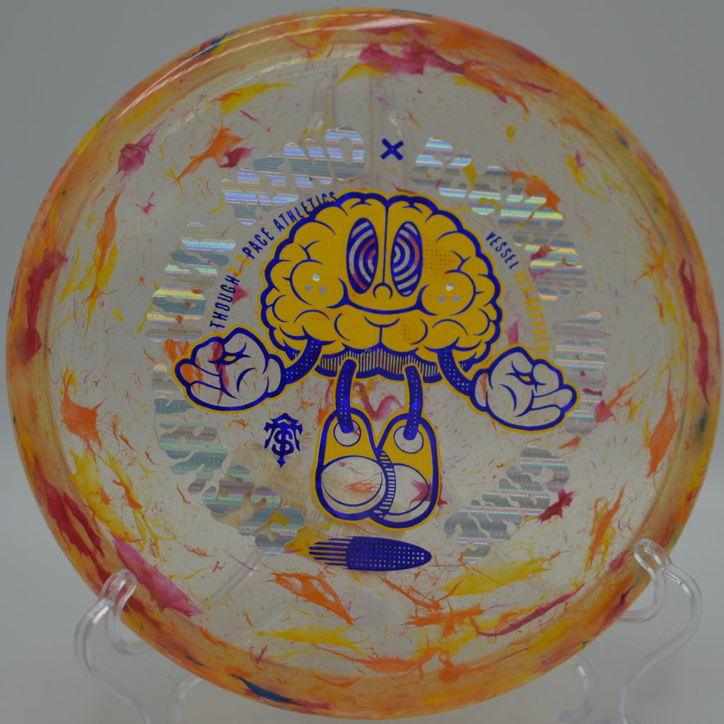 Breaker Vessel soaring over scenic fairways at Greenfield Disc Golf Course in Greenfield, New Hampshire.