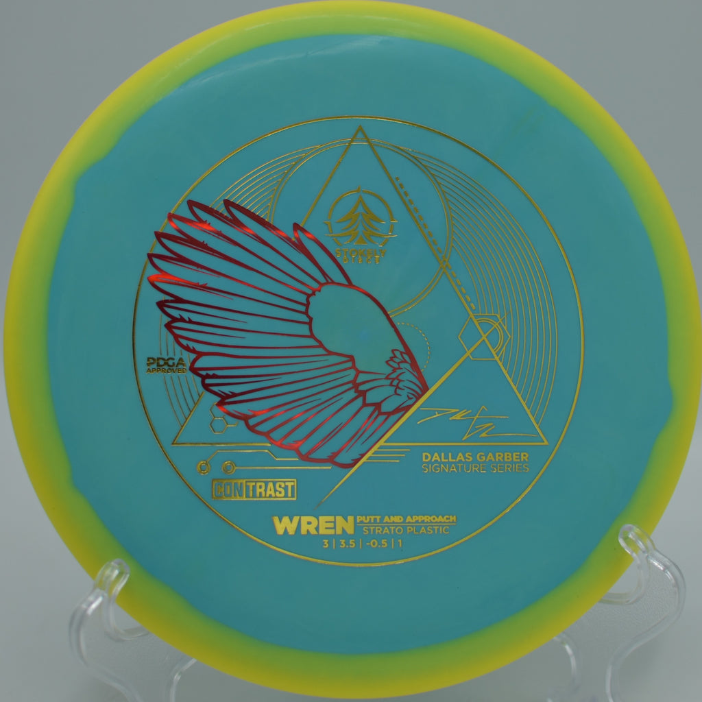 Player throwing a Dallas Garber Strato Wren for a technical upshot at Sanders Ferry Park Disc Golf Course in Hendersonville, Tennessee.