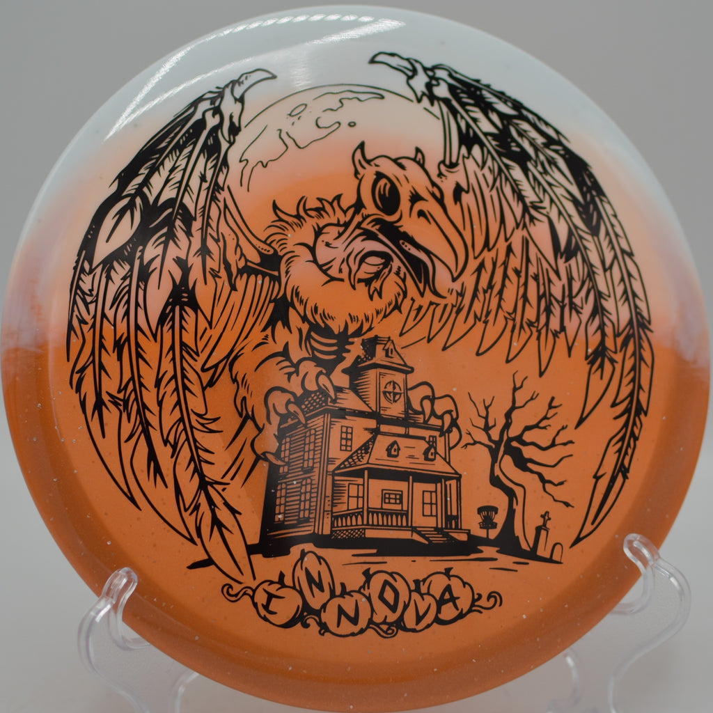 Halloween Duo Roc3 holding dead straight with a soft finish at Brewster Ridge Disc Golf Course in Jeffersonville, Vermont.