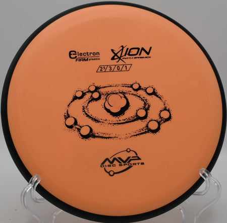 MVP Electron Firm Ion putter staged for a spin putt on the green at Hap McLean Park Disc Golf Course in Fort Walton Beach, Florida