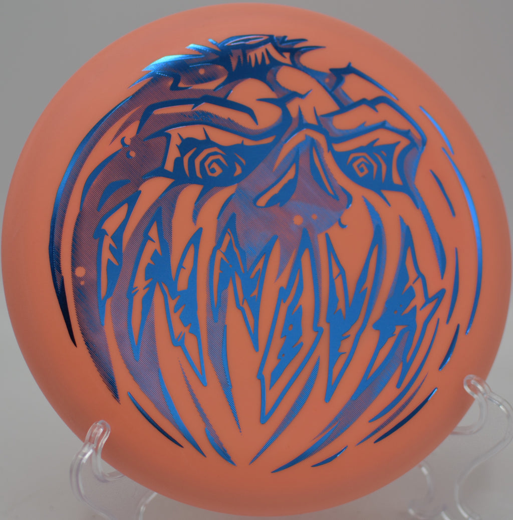 Innova Halloween Nexus Proto Glow Aviar with limited stamp flying straight at Maple Hill Gold Course in Leicester, Massachusetts.