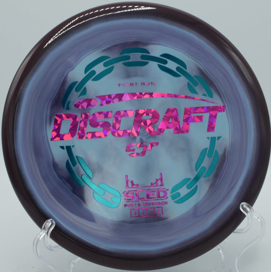 ESP First Run Sled straight flying putter through tunnel shot at Panther Creek Disc Golf Course in Springfield, Illinois