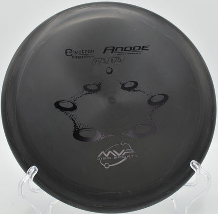 MVP Electron Firm Anode putter parked on the putting surface after a soft landing approach at Ann Morrison Park Disc Golf Course in Boise, Idaho