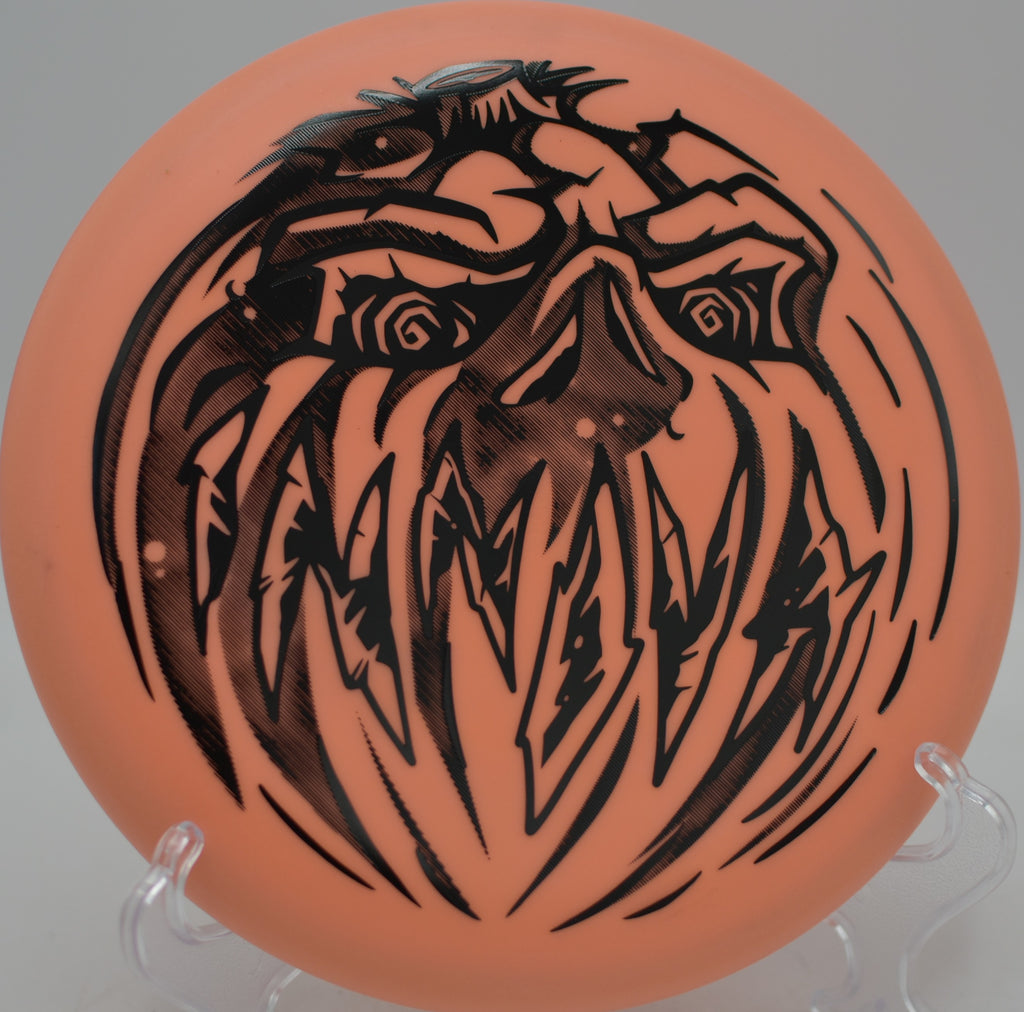 Halloween Nexus Proto Glow Aviar flying straight with subtle fade at Highland Park Disc Golf Course in Joliet, Illinois.