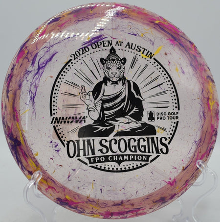 Party Time Leopard3 Ohn Scoggins signature fairway driver showcased at Blue Ribbon Pines Disc Golf Course in East Bethel, Minnesota, offering easy distance and dependable control