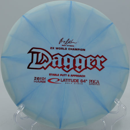 Latitude 64° Ricky Wysocki 2x Zero Hard Burst Dagger deep-dish beaded putter sinking a long putt at Idlewild Disc Golf Course in Burlington, Kentucky.