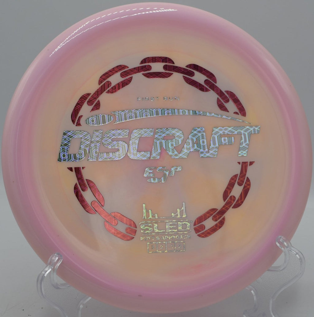 Discraft First Run ESP Sled reliable upshot finishing under chains at Persimmon Ridge Disc Golf Course in Greenbrier, Arkansas