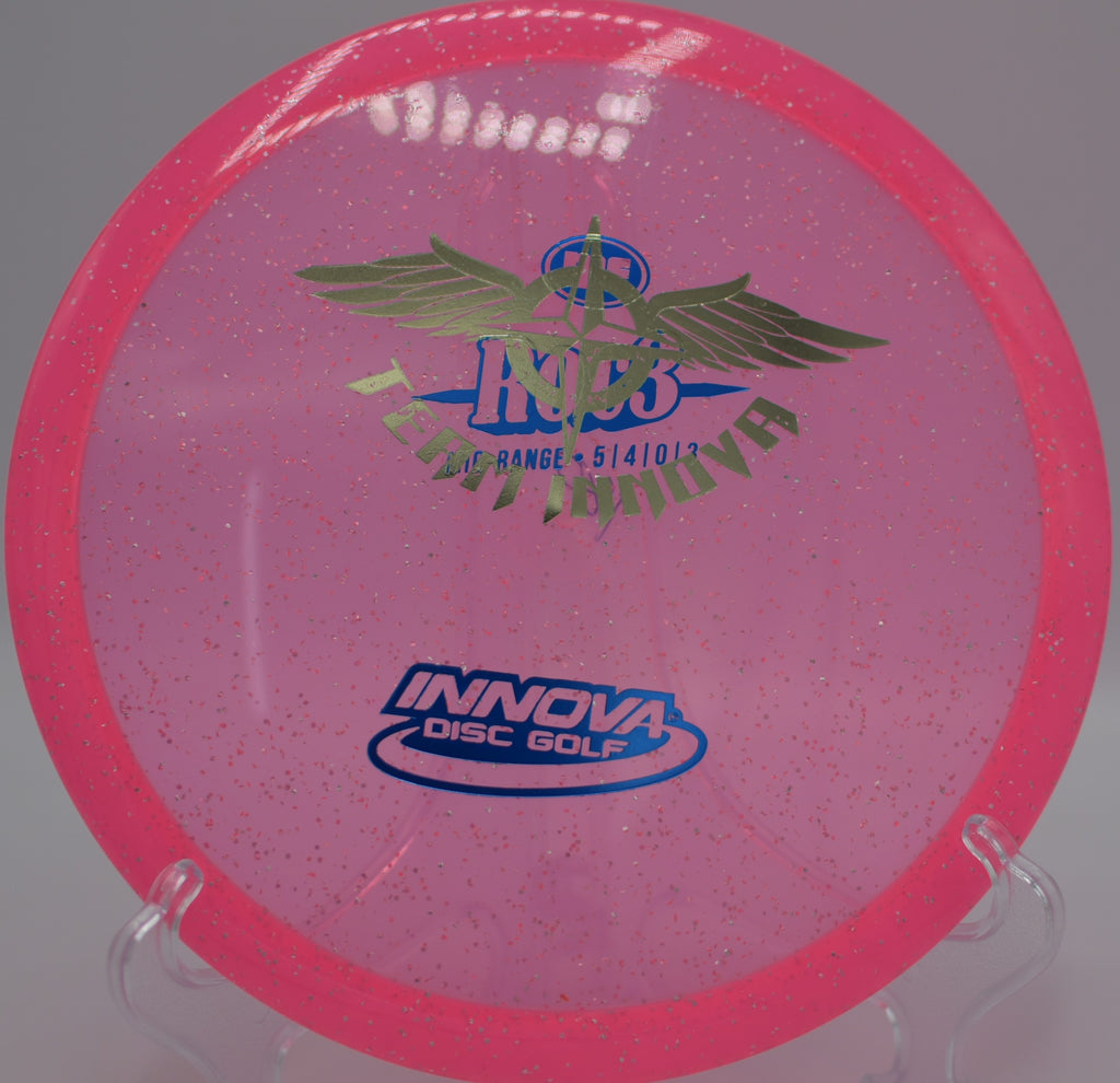 Innova Champion Metalflake Roc3 (Team Stamp) flying on a stable midrange line at Milo McIver State Park Disc Golf Course in Estacada, Oregon.