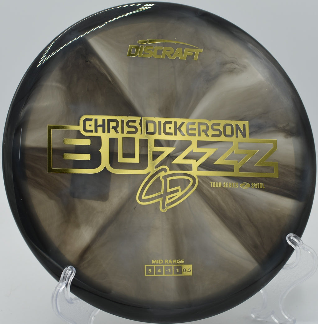 Close-up of swirled plastic Buzzz held in hand at Trophy Club Park in Texas.


