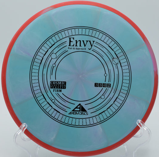"Axiom Electron Envy – Grippy baseline plastic with neutral flight, ideal for touchy approaches at White Cedar DGC in Maine."

