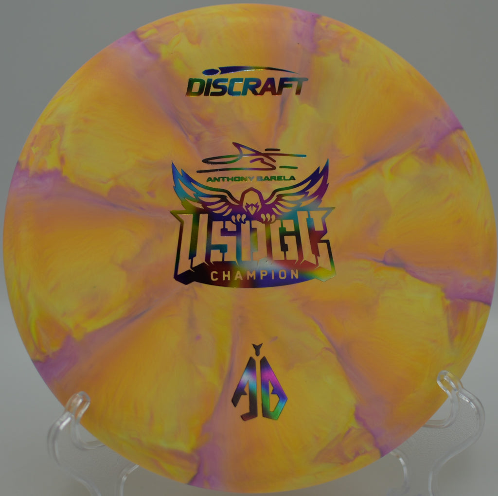 Swirled CT Focus sitting in short grass at Pecan Park DGC in Natchitoches, LA, ideal for controlled upshots.