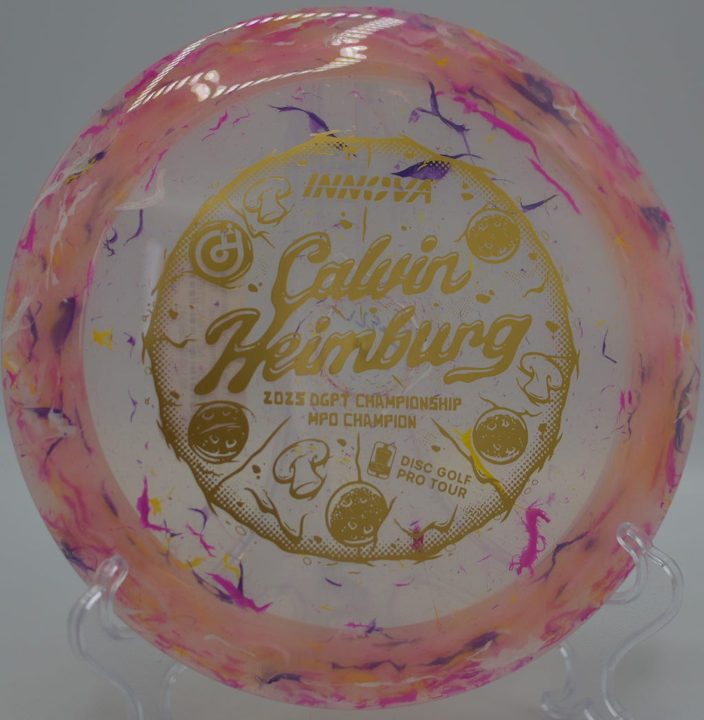 Player gripping the Calvin Heimburg Commemorative Party Time Destroyer for a distance bomb at River City Nature Park Disc Golf Course in DeBary, Florida.