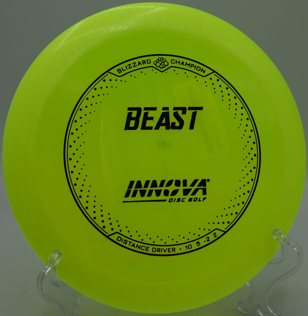 Innova Blizzard Champion Beast lightweight distance driver ripping a flex line at Hornets Nest Disc Golf Course in Charlotte, North Carolina